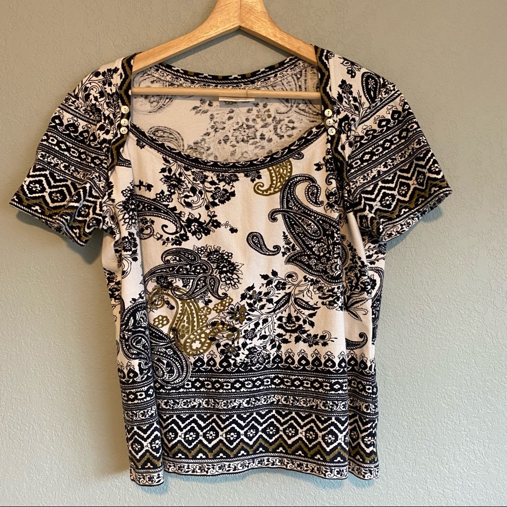 SOFT SURROUNDINGS paisley button sleeve detail -